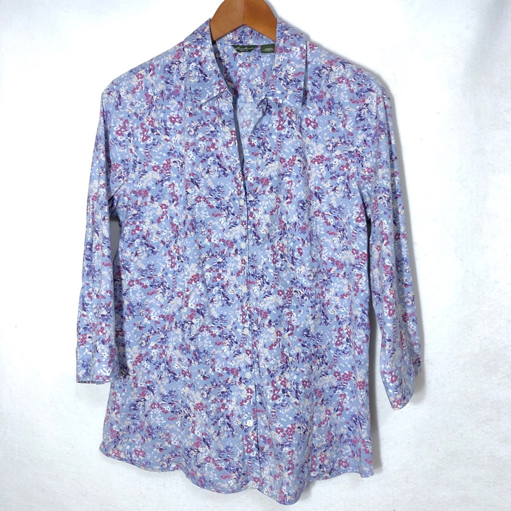 Eddie Bauer Petite Floral Button Down Shirt Womens Size LP Fall Casual